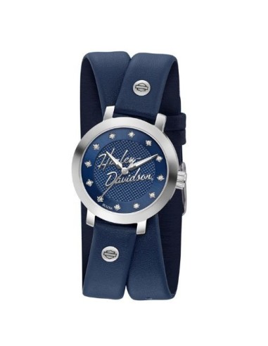 Womens Crystal Double Wrap Leather Watch - Blue BY H-D