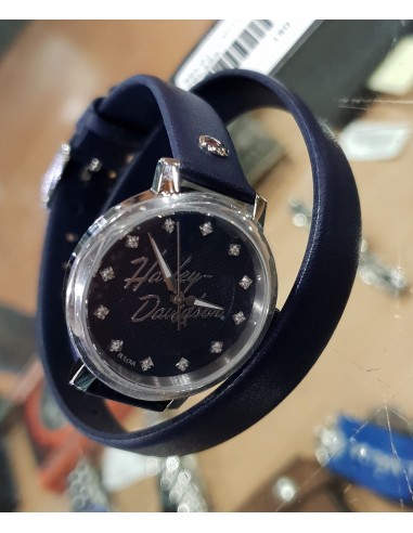 Womens Crystal Double Wrap Leather Watch - Blue BY H-D