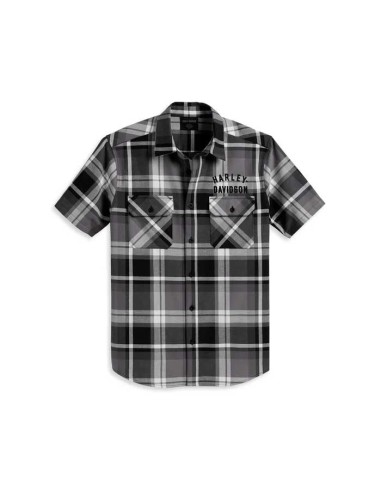 Camisa Harley Davidson de cuadros estampados - Blanco y negro