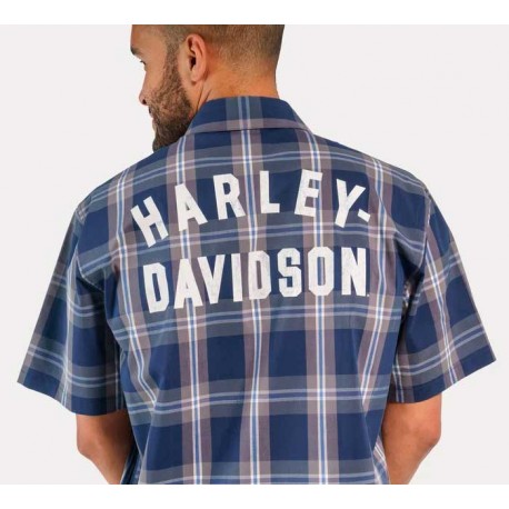 Harley Davidson Men's Staple Poplin Shirt - Blue Plaid