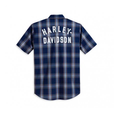 Harley Davidson Men's Staple Poplin Shirt - Blue Plaid