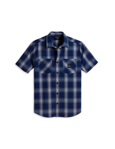 Camisa Harley Davidson de popelina a cuadros para hombre- Azul