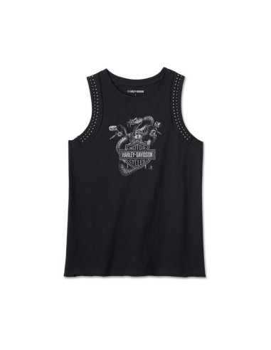 96604-24VW CAMISETA NEGRA KING COBRA EMBELLISHED MUSCLE TANK HARLEY DAVIDSON PARA MUJER