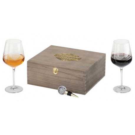 Juego de vino premium Harley-Davidson® para regalo: dos copas de vino, tapón y caja de almacenamiento