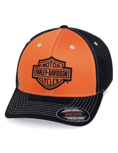 Gorra Harley Davidson de béisbol elástica con bloques de color para hombre - naranja y negra