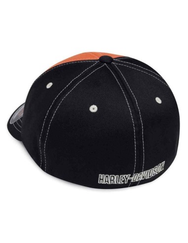 Harley Davidson Men's Color Block Stretch Baseball Cap - Orange & Black