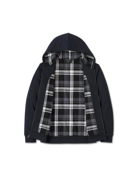 Harley Davidson Plaid Lined Zip Up Hoodie - Black Harley