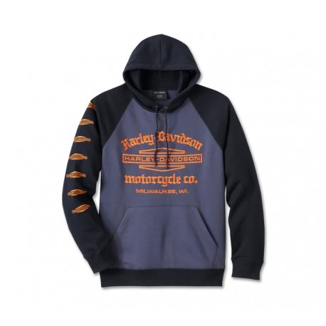 Old English Stacked Bar & Shield Raglan Hoodie's men - Colorblock - Harley Black & Surf the Web