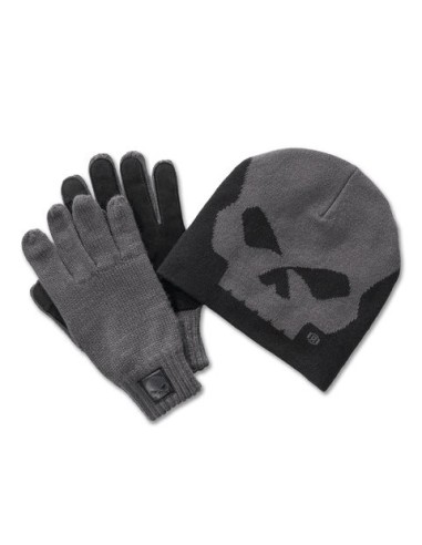 97657-25VM Conjunto Harley Davidson de regalo de gorro y guantes con calavera de Willie G - gris