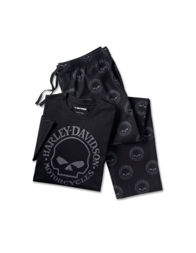 Conjunto de pijama Harley Davidson de manga corta con calavera de Willie G para hombre