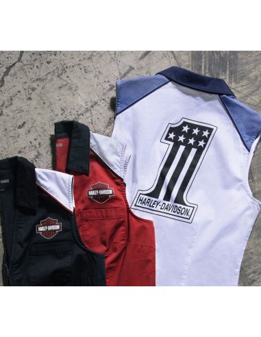 97518-23VW Camisa Harley Davidson Liberty sin mangas con cremallera frontal para mujer - Estilo Colorblock - Black Beauty