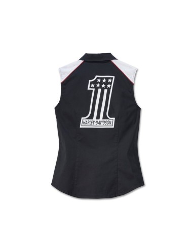 97518-23VW Camisa Harley Davidson Liberty sin mangas con cremallera frontal para mujer - Estilo Colorblock - Black Beauty