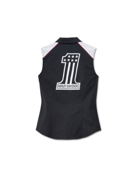 97518-23VW Harley-Davidson Women's Liberty Sleeveless Zip-Front Shirt - Colorblock Style - Black Beauty