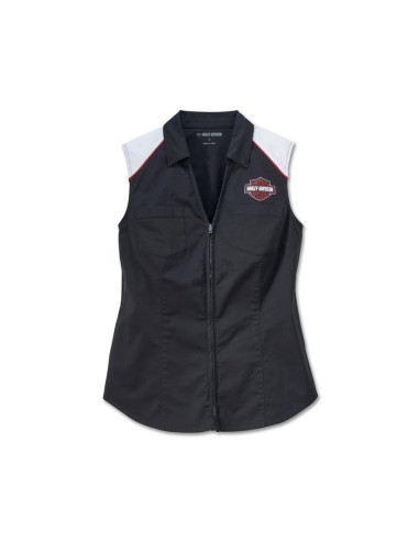 97518-23VW Harley-Davidson Women's Liberty Sleeveless Zip-Front Shirt - Colorblock Style - Black Beauty