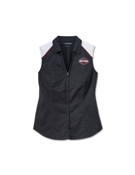 97518-23VW Harley-Davidson Women's Liberty Sleeveless Zip-Front Shirt - Colorblock Style - Black Beauty