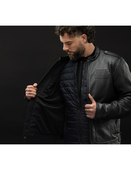 98022-23VM Chaqueta de cuero Harley-Davidson Captains con sistema de capas para hombre