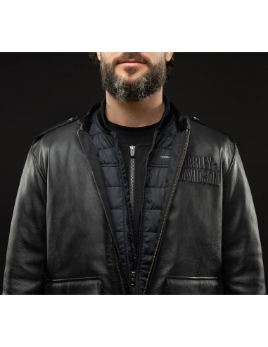 98022-23VM Chaqueta de cuero Harley-Davidson Captains con sistema de capas para hombre