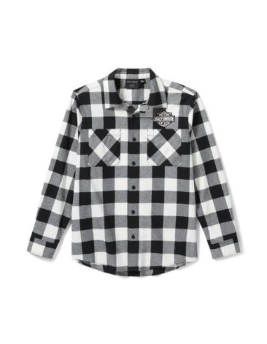Camisa de franela a cuadros  Harley Davidson Bar& Shield Buffalo Check para hombre – Harley Black & Cloud Dancer