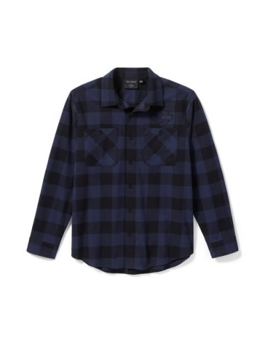 Camisa de franela a cuadros Bar Harley Davidson & Shield Buffalo Check para hombre – Mood Indigo/Harley Black
