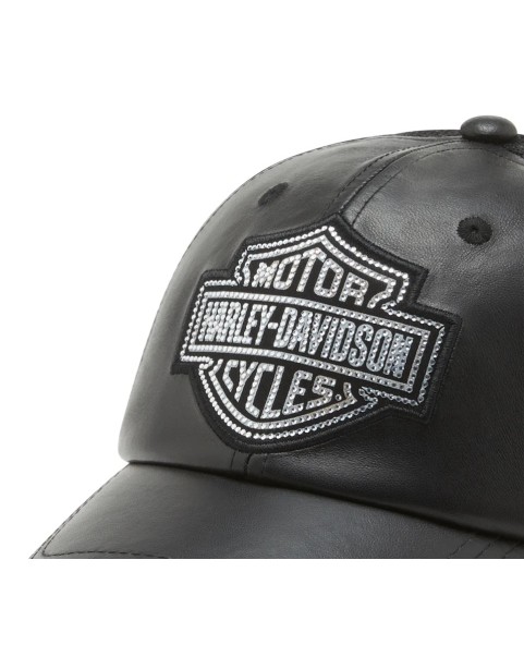 97707-25RW Gorra HARLEY DAVIDSON Trucker DE Cuero Bling Bar & Shield PARA MUJER