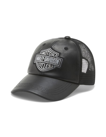 97707-25RW Gorra HARLEY DAVIDSON Trucker DE Cuero Bling Bar & Shield PARA MUJER