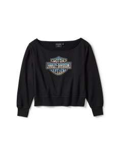 96418-25VW Sudadera con hombros descubiertos Chrome Evo para mujer - Harley Black