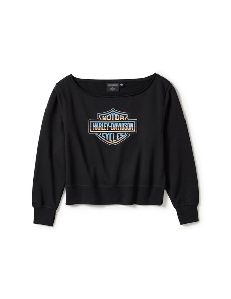 96418-25VW Sudadera con hombros descubiertos Chrome Evo para mujer - Harley Black
